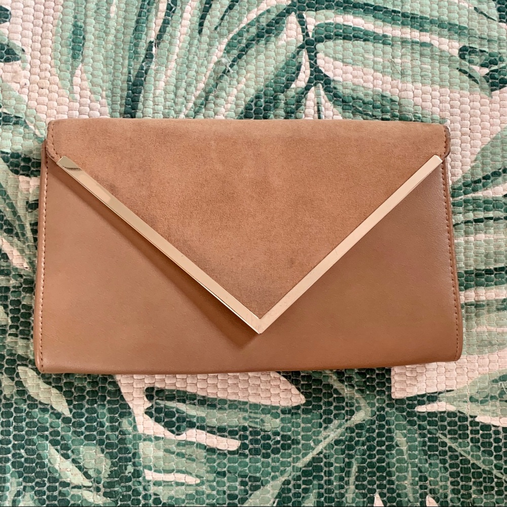 Aldo Clutch in Tan Faux Suede